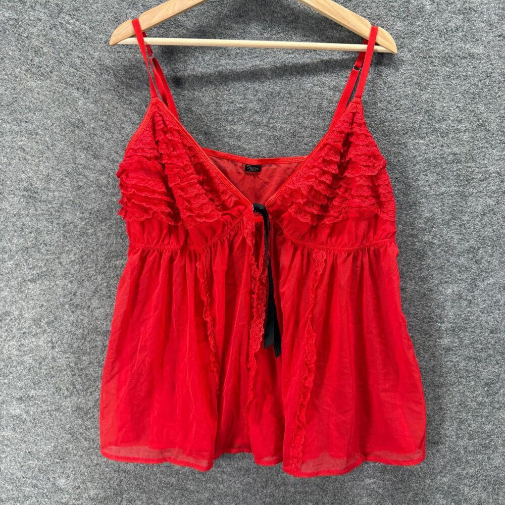 Passion Cami Top Women M Medium Red Ruffle Tasseled V-Neck Sleeveless Sleepwear